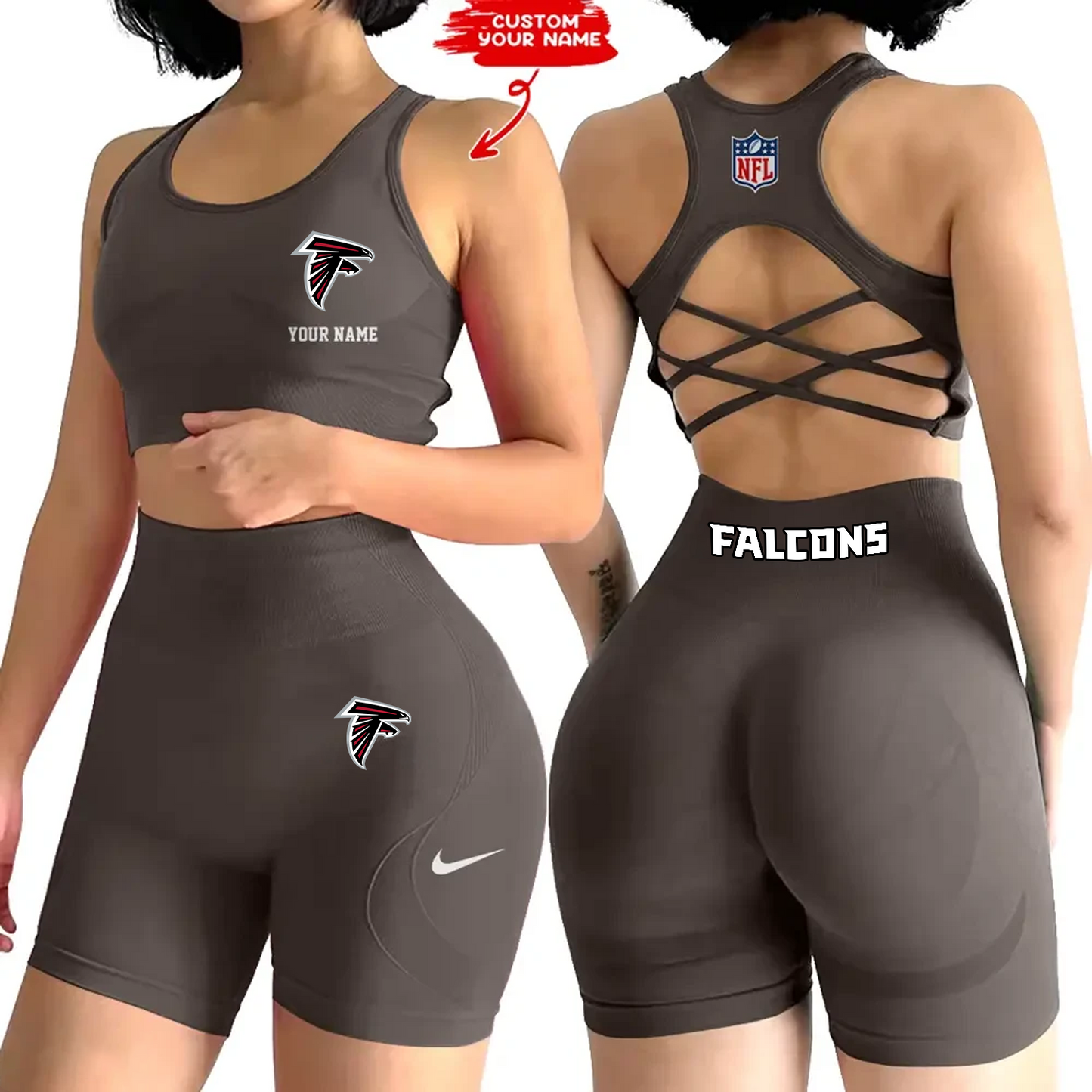 ATL x NFL 2-PCS Women's Seamless Yoga Set Sexy Sport Bra High Waist Sports Shorts DATND TANTD