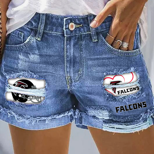 Atlanta Falcons Rip Print Fashion Denim Shorts DatND DVT