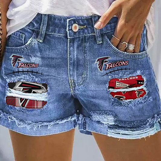 Atlanta Falcons Rip Print Fashion Denim Shorts DatND DVT