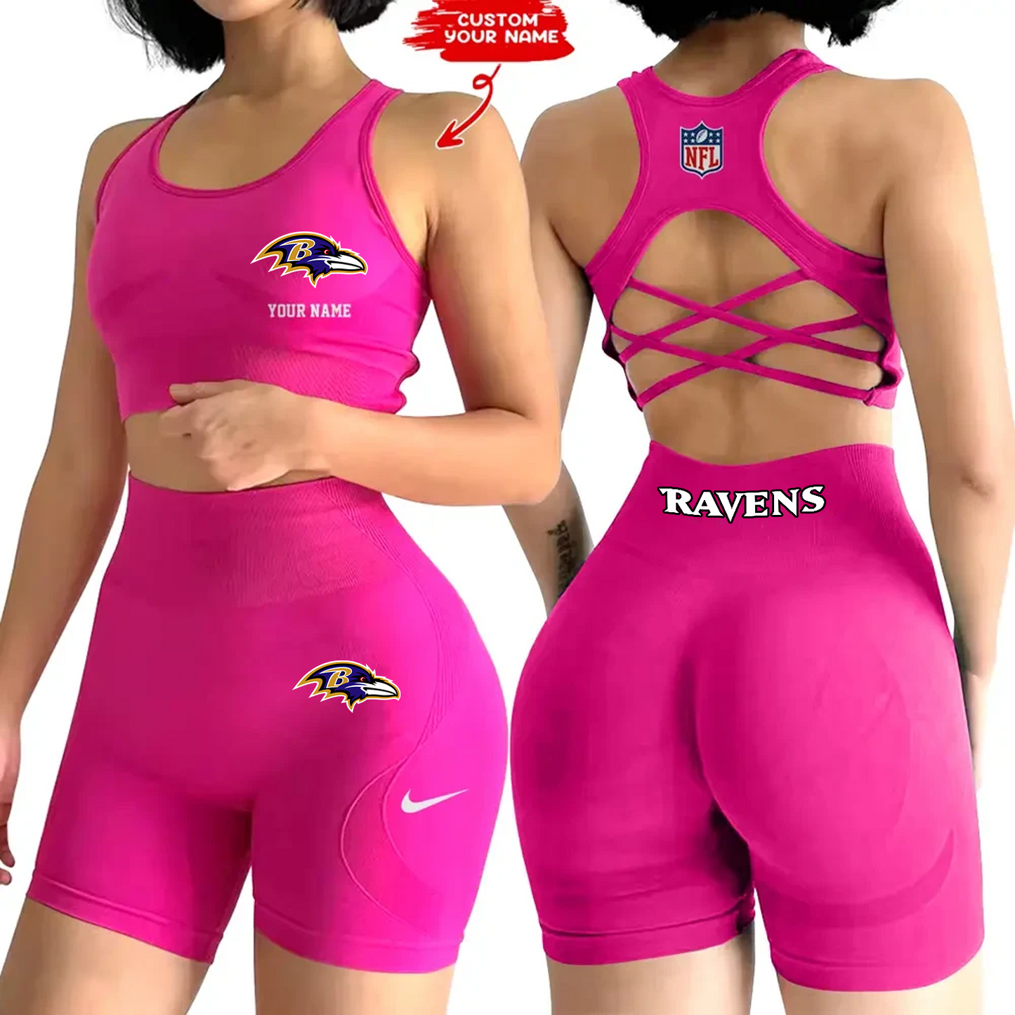 BAL x NFL 2-PCS Women's Seamless Yoga Set Sexy Sport Bra High Waist Sports Shorts DATND TANTD