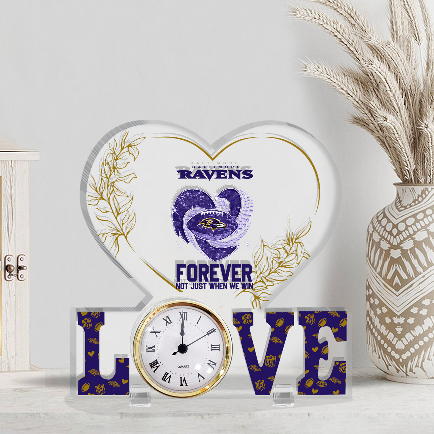 BAL x NFL Forever Not Just When We Win Acrylic Clock DATND TANTD