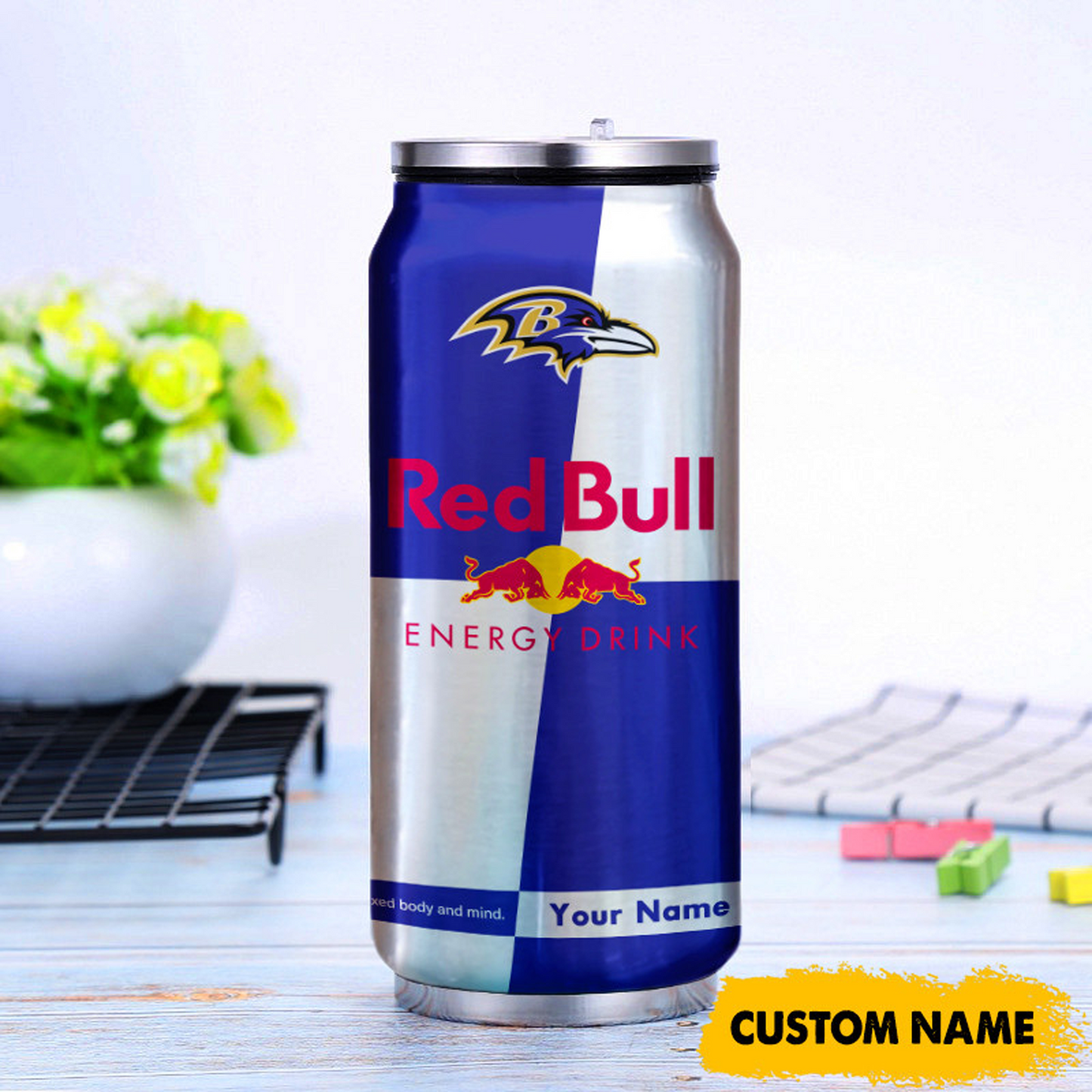 BAL x NFL Mix RedB Drink Can Tumbler Custom Any Name DATND TANTD