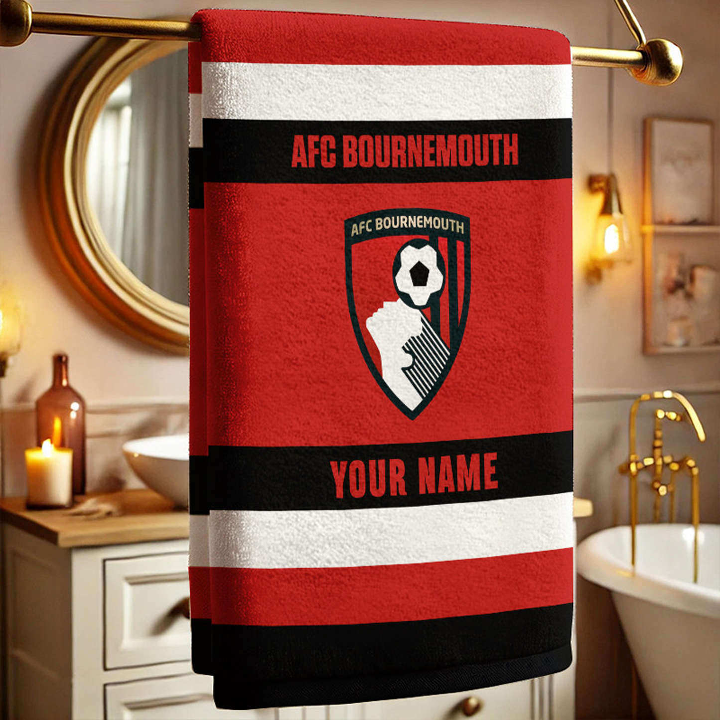 EPL Bournemouth Bath Towel Large Size Custom Name Gift For Fan DatND DVT