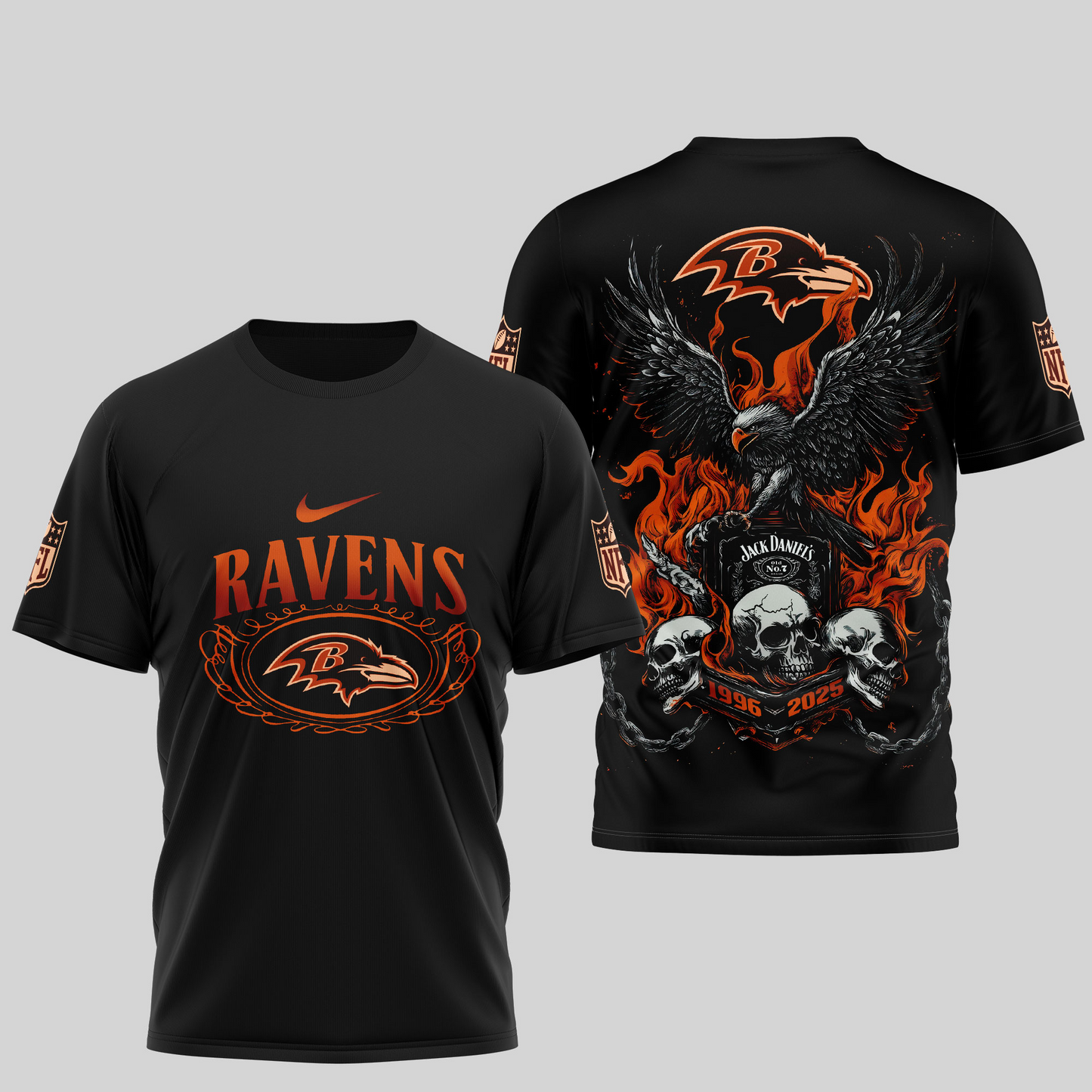 BR Premium NFL Flaming Eagle Skull T-Shirt DDT CTND