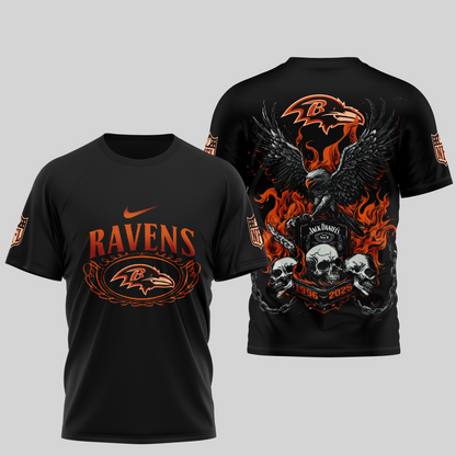 BR Premium NFL Flaming Eagle Skull T-Shirt DDT CTND