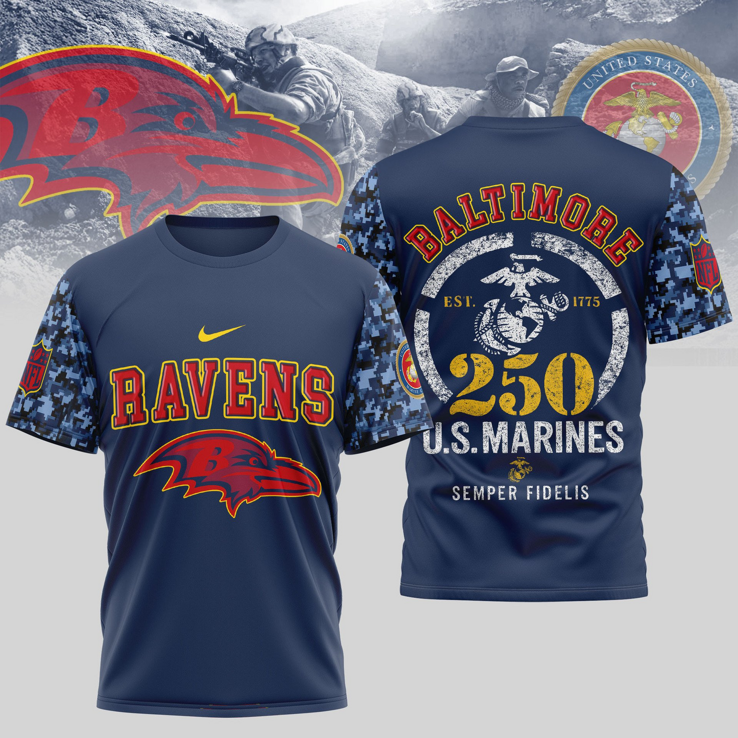BR Premium U.S.M.C 250 Years Semper Fi 3D Shirt DDT TTV