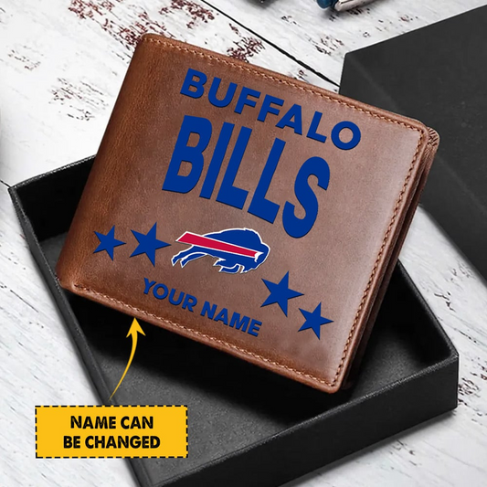 BUF Football Leather Man Black Brown Wallet Personalized Any Name DATND TANTD