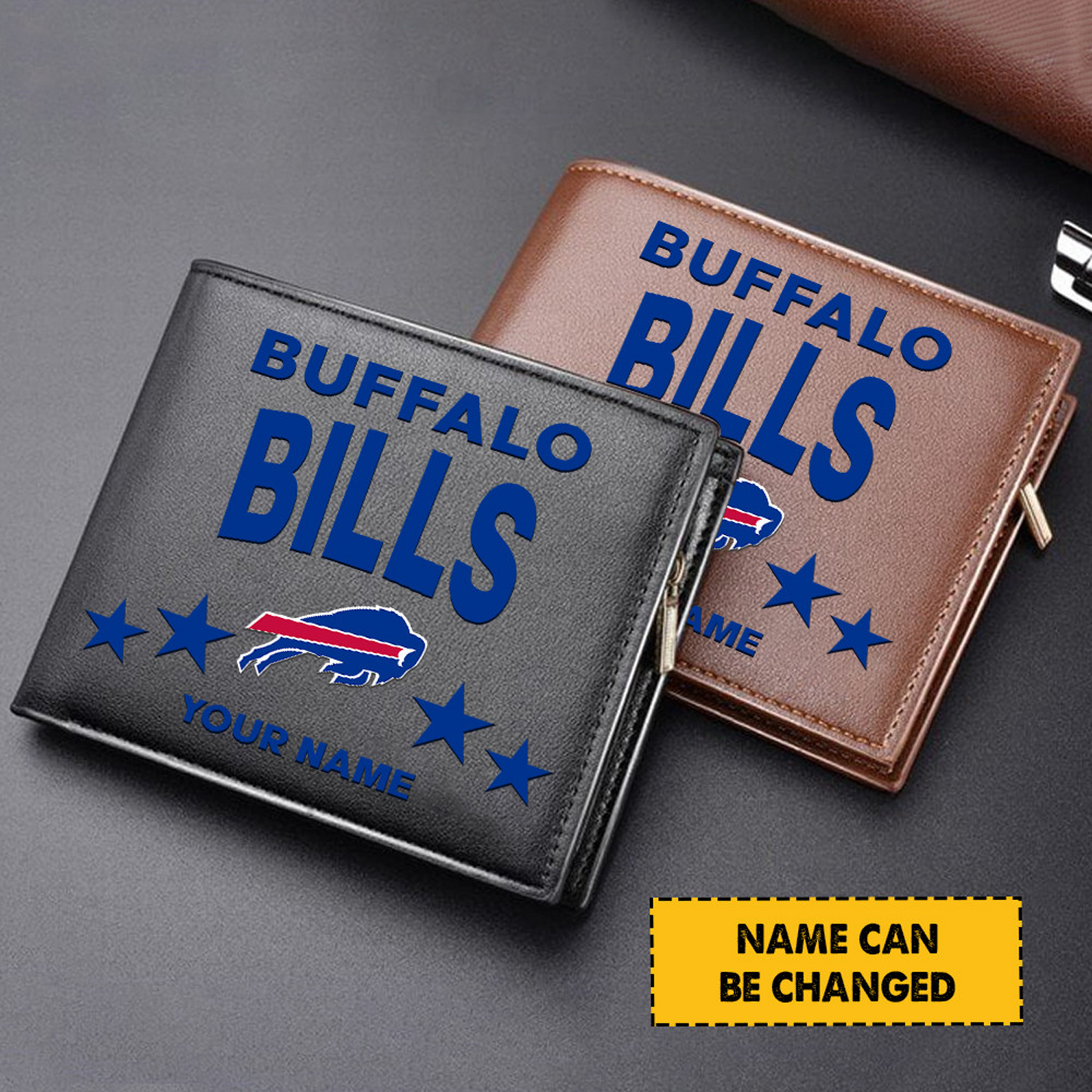 BUF Football Leather Man Black Brown Wallet Personalized Any Name DATND TANTD