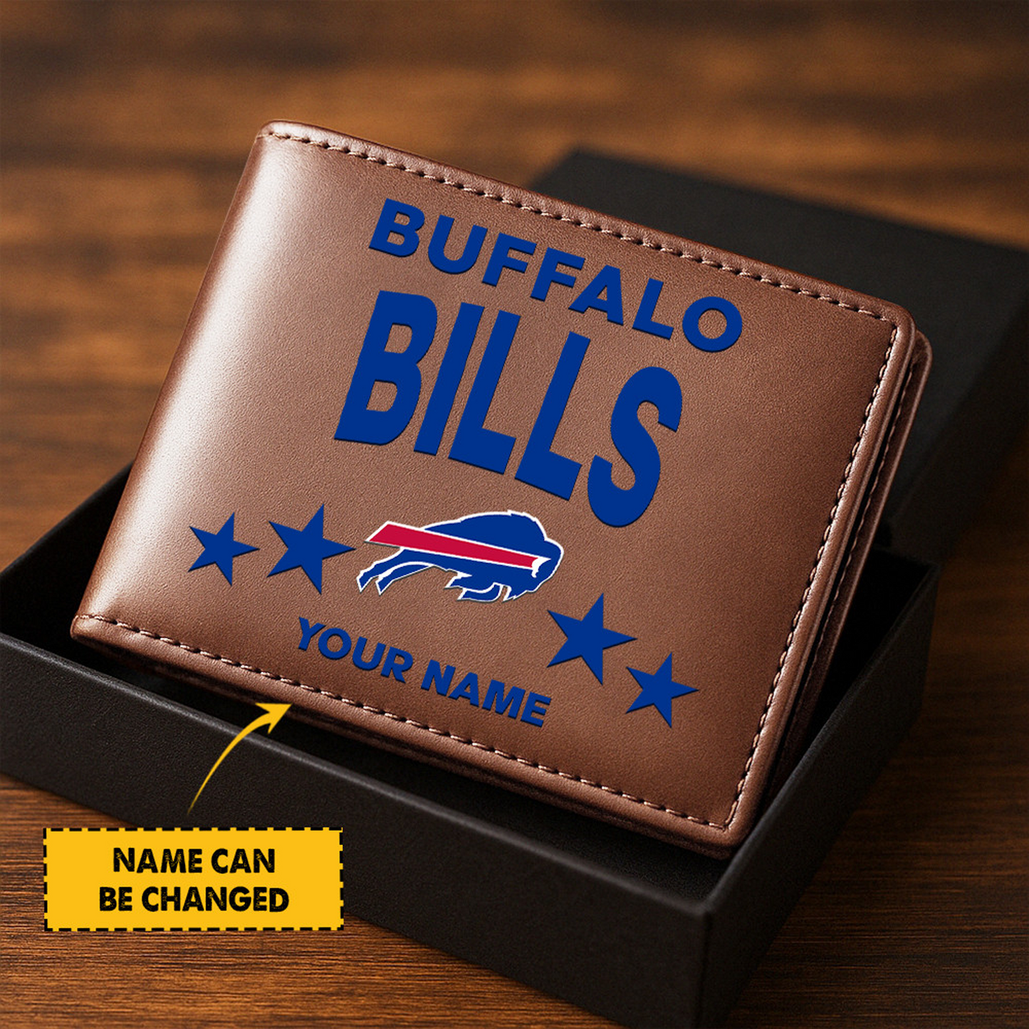 BUF Football Leather Man Black Brown Wallet Personalized Any Name DATND TANTD