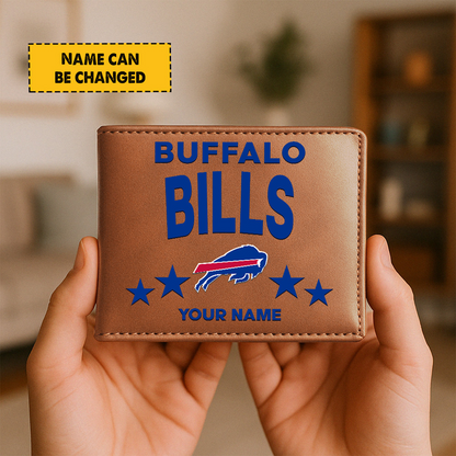 BUF Football Leather Man Black Brown Wallet Personalized Any Name DATND TANTD