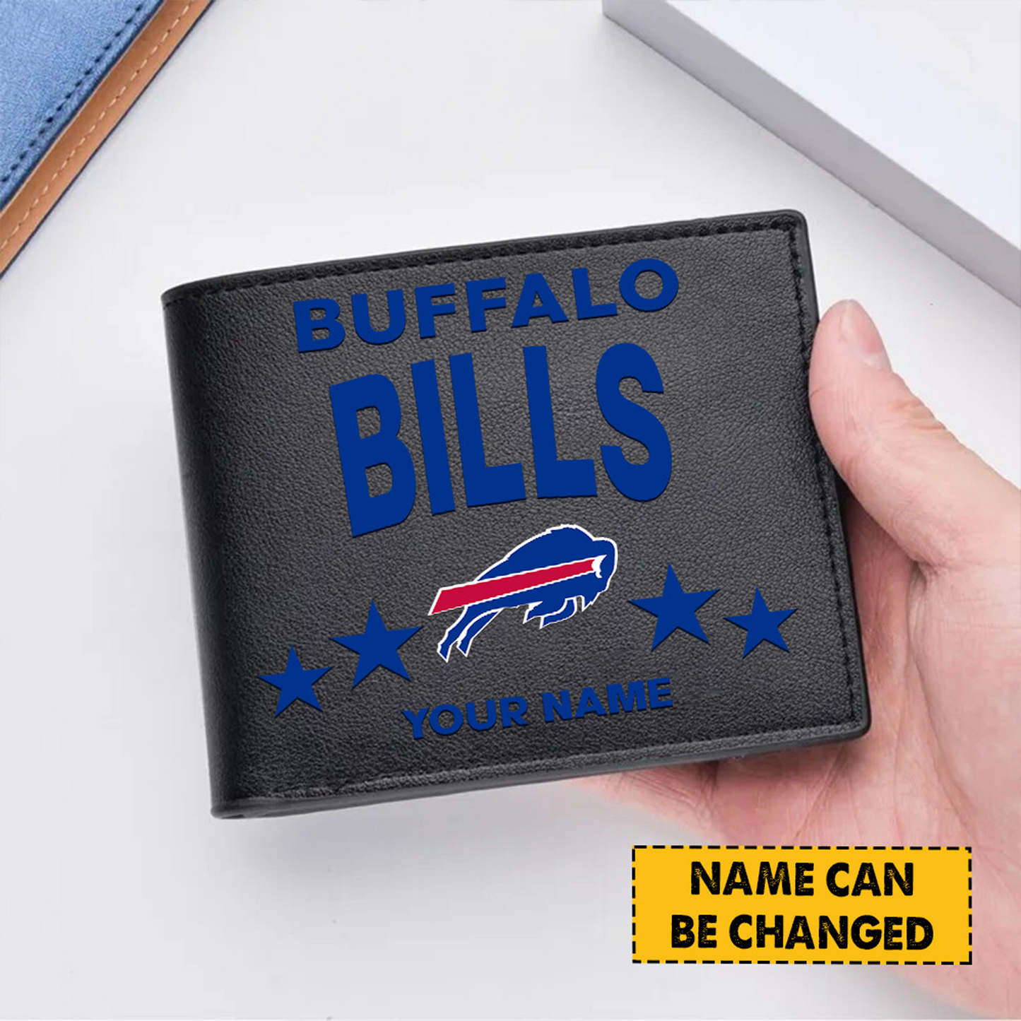 BUF Football Leather Man Black Brown Wallet Personalized Any Name DATND TANTD