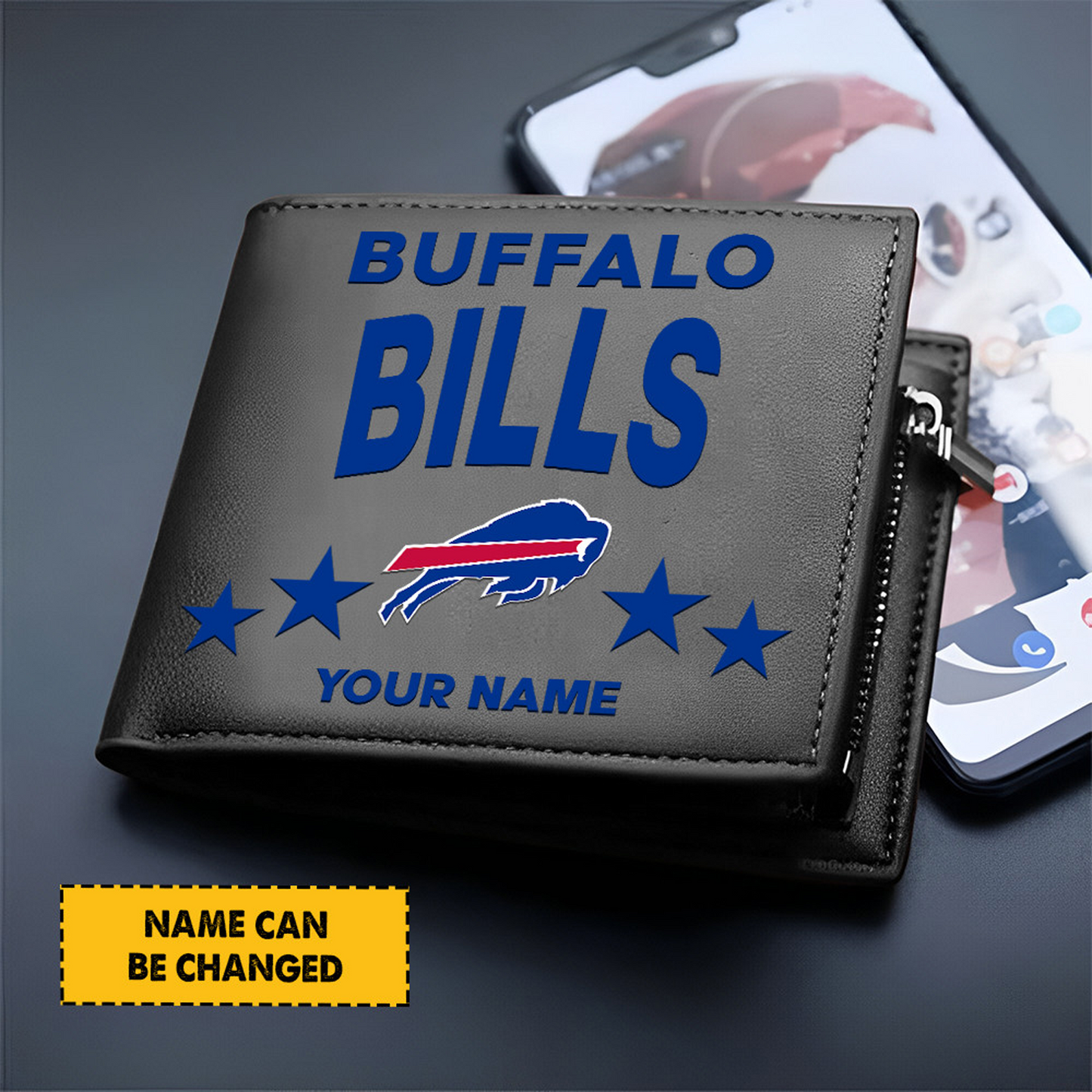 BUF Football Leather Man Black Brown Wallet Personalized Any Name DATND TANTD