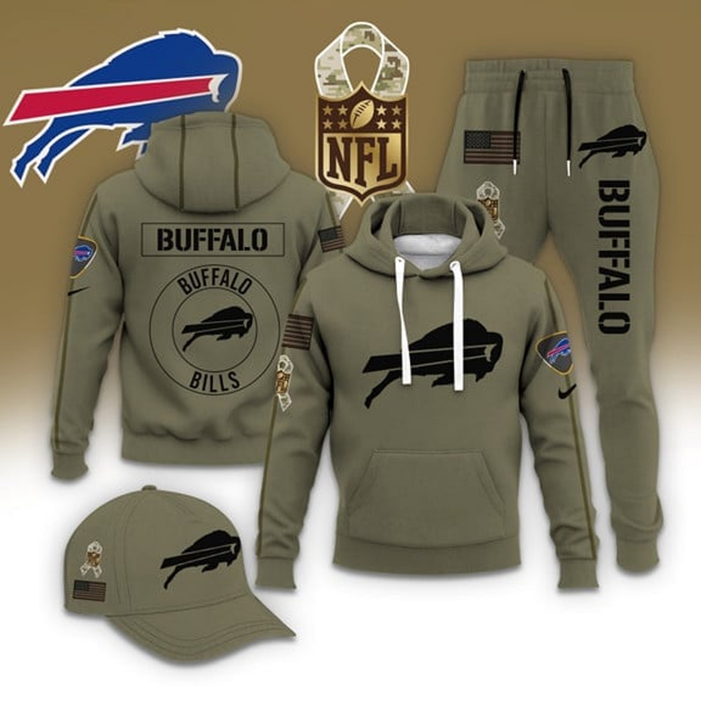 BUF X NFL Casual Outfit Set - Hoodie, Jogger, and Cap V1 NAK THUONGNH