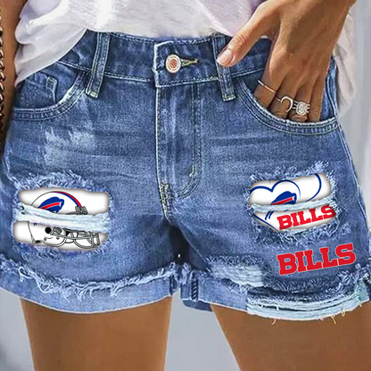 Buffalo Bills Rip Print Fashion Denim Shorts DatND DVT