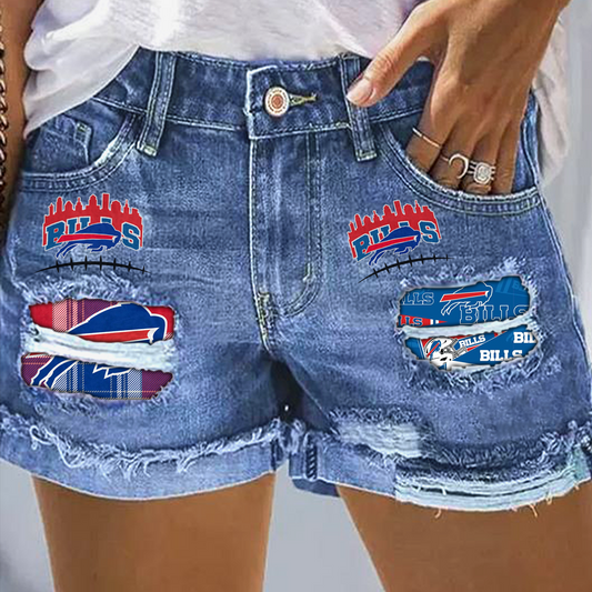 Buffalo Bills Rip Print Fashion Denim Shorts DatND DVT
