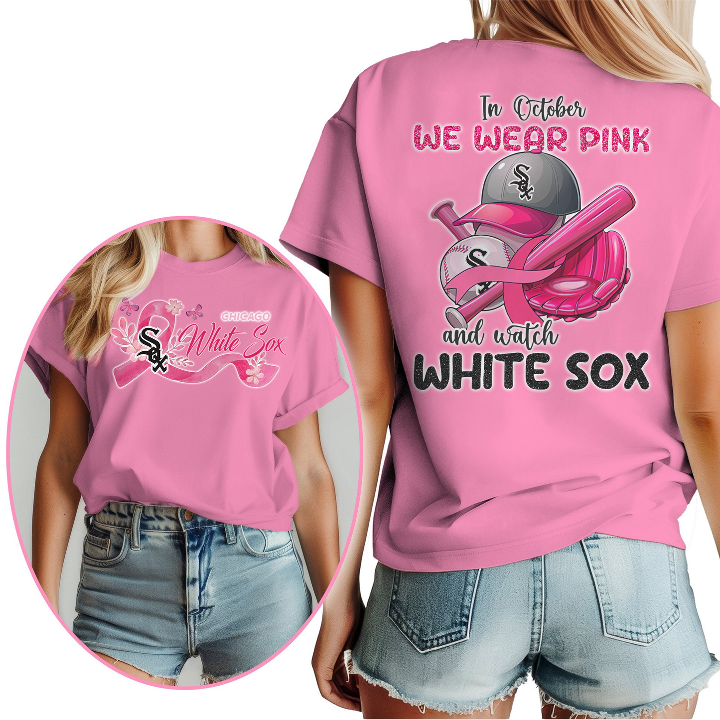 In October We Wear Pink And Watch MLB CWS Shirt DDT NTL
