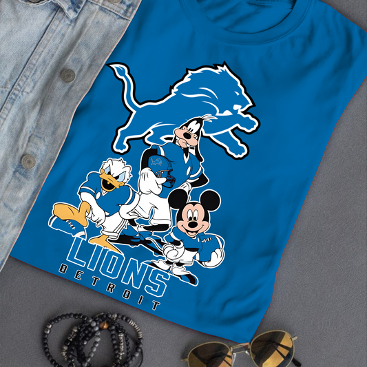 Detroit Lions Mickey Goofy Donald Disney NFL T-Shirt DATND TANTD