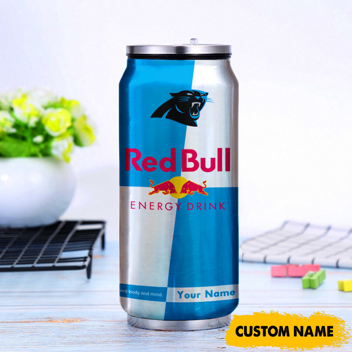 CAR x NFL Mix RedB Drink Can Tumbler Custom Any Name DATND TANTD