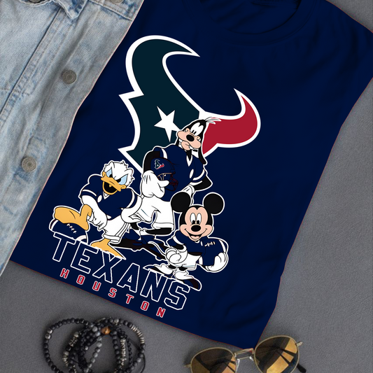 Houston Texans Mickey Goofy Donald Disney NFL T-Shirt DATND TANTD