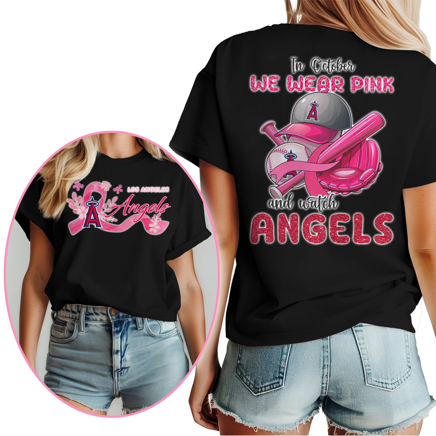 In October We Wear Pink And Watch MLB LAA Shirt DDT NTL