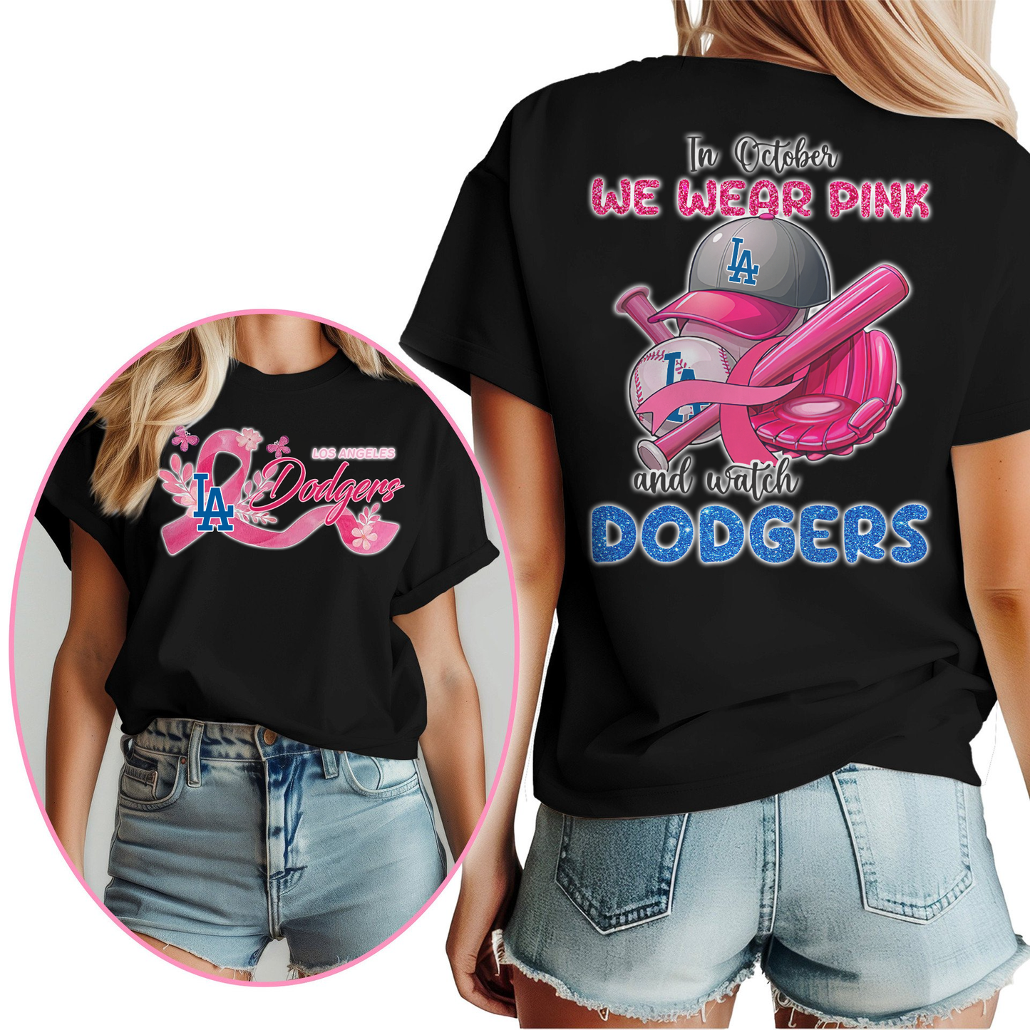 In October We Wear Pink And Watch MLB LAD Shirt DDT NTL