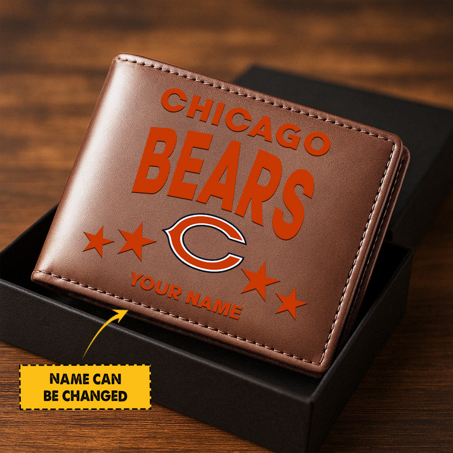 CHI Football Leather Man Black Brown Wallet Personalized Any Name DATND TANTD