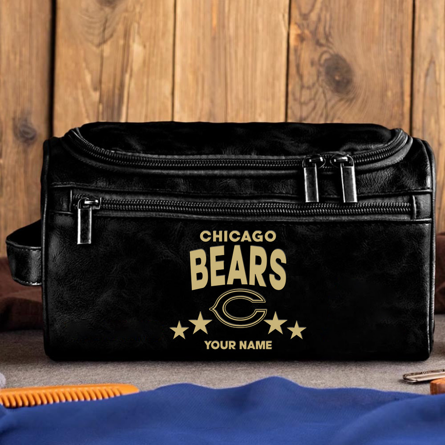 CHI Football Men Leather Toiletry Bag Custom Any Name DATND TANTD