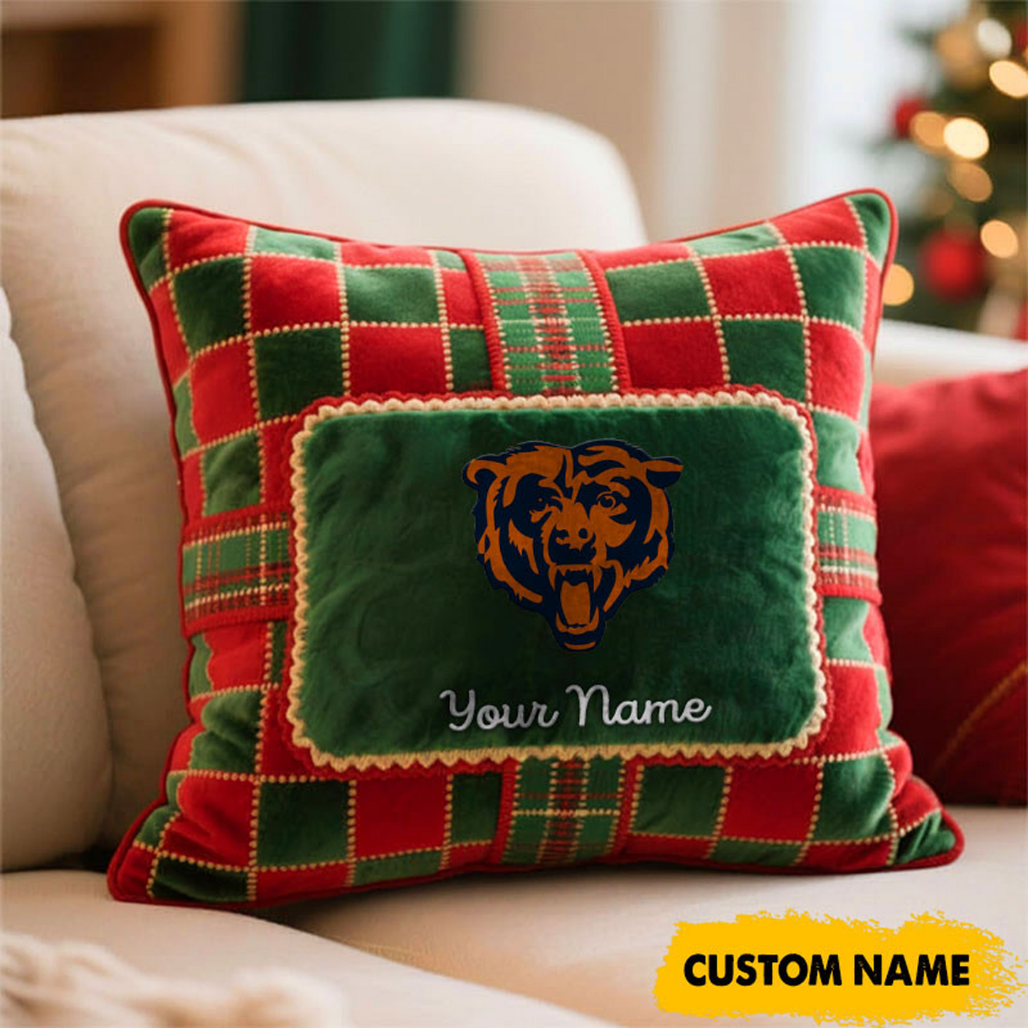 CHI x NFL Christmas New Square Pillow DatND DVT