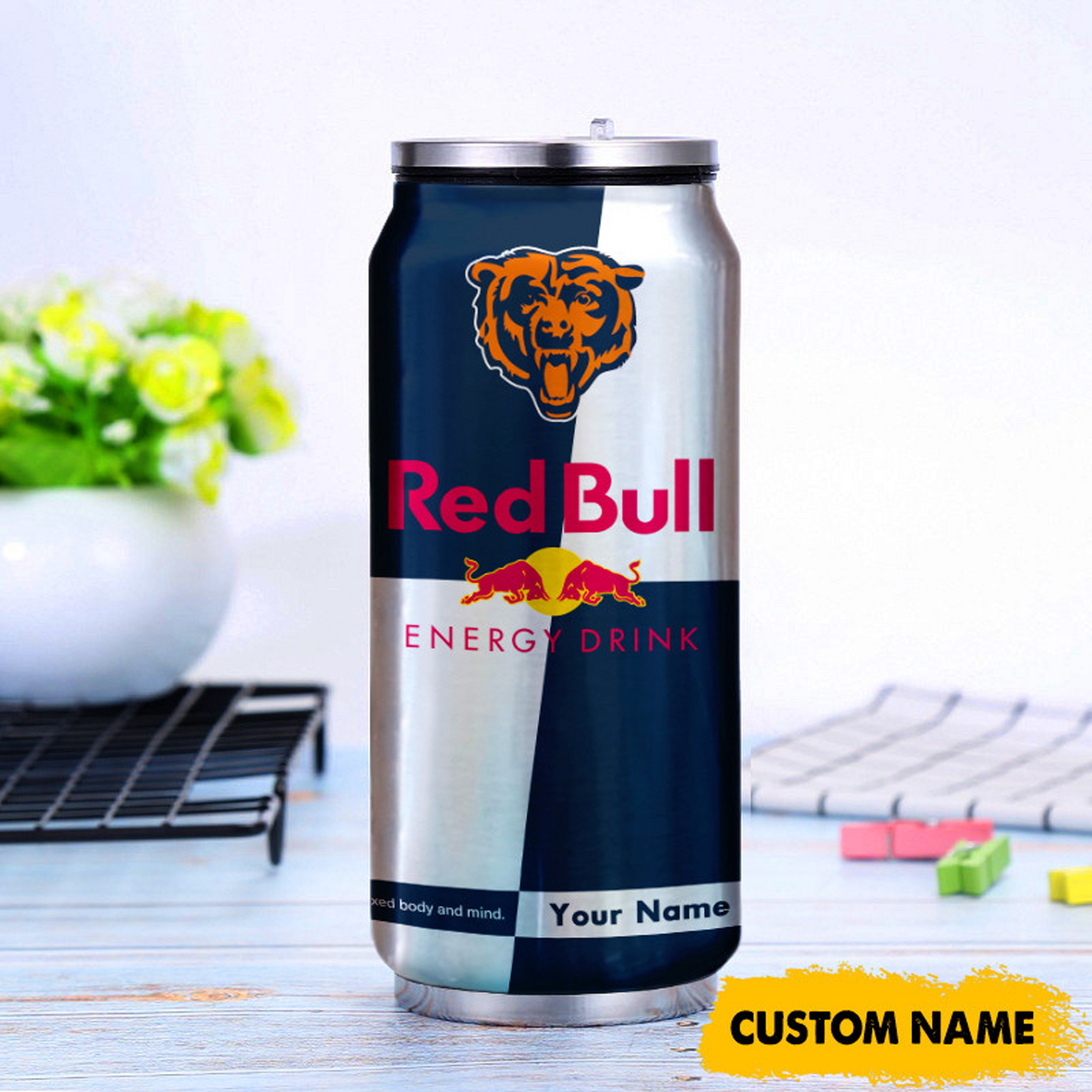 CHI x NFL Mix RedB Drink Can Tumbler Custom Any Name DATND TANTD