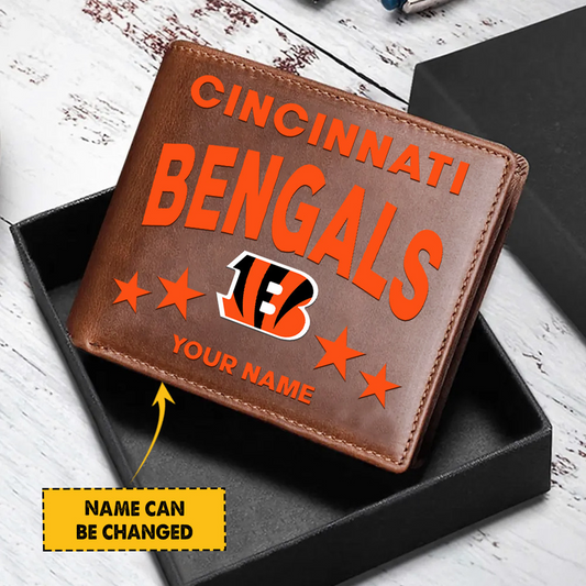 CIN Football Leather Man Black Brown Wallet Personalized Any Name DATND TANTD
