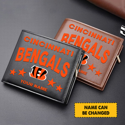 CIN Football Leather Man Black Brown Wallet Personalized Any Name DATND TANTD