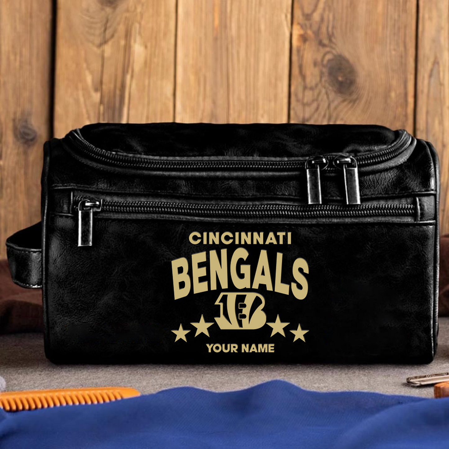 CIN Football Men Leather Toiletry Bag Custom Any Name DATND TANTD