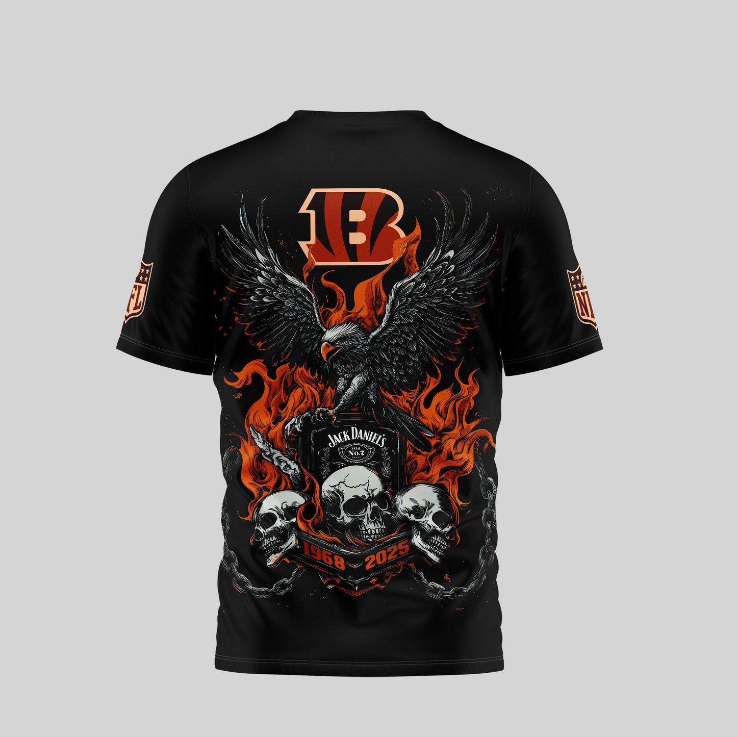CIN Premium NFL Flaming Eagle Skull T-Shirt DDT CTND