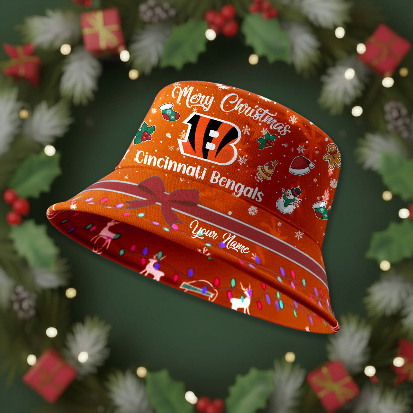 CIN Premium NFL Merry Christmas Bucket Hat DDT CTND