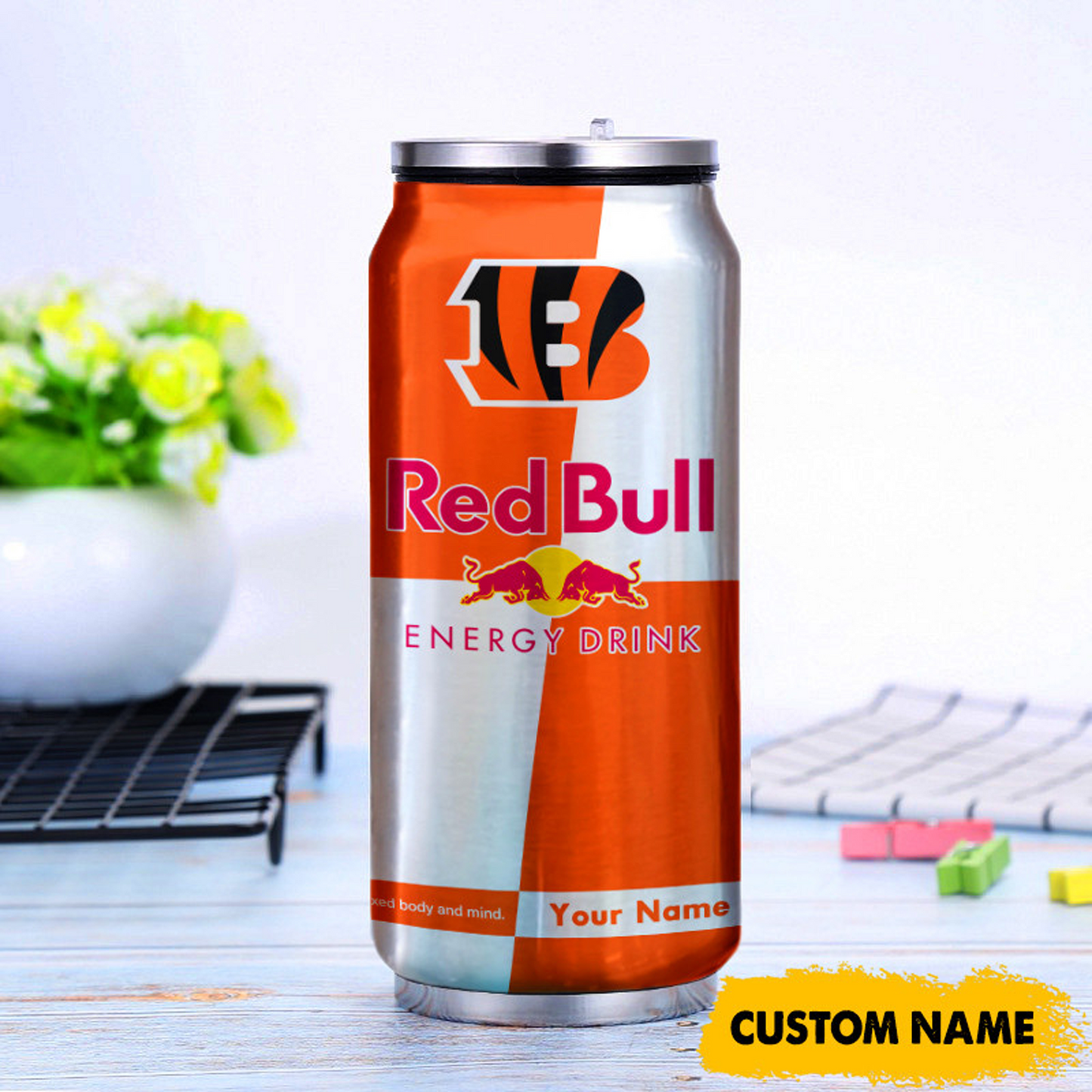 CIN x NFL Mix RedB Drink Can Tumbler Custom Any Name DATND TANTD