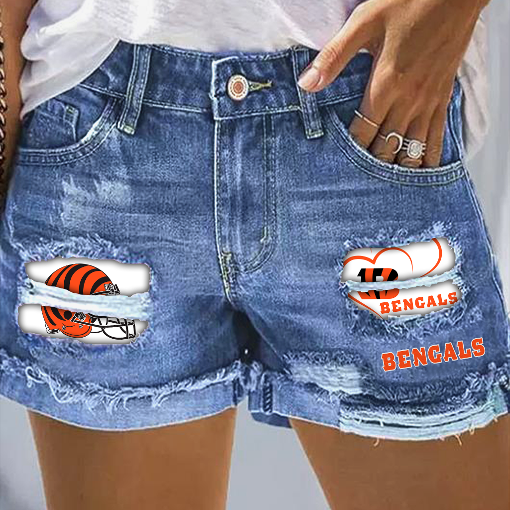 Cincinnati Bengals Rip Print Fashion Denim Shorts DatND DVT