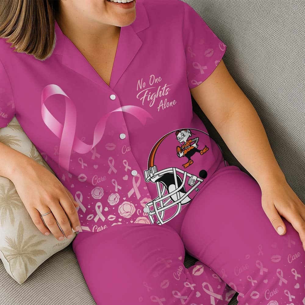 CLE Premium NFL Breast Cancer October Button Pajamas Set DDT NTL