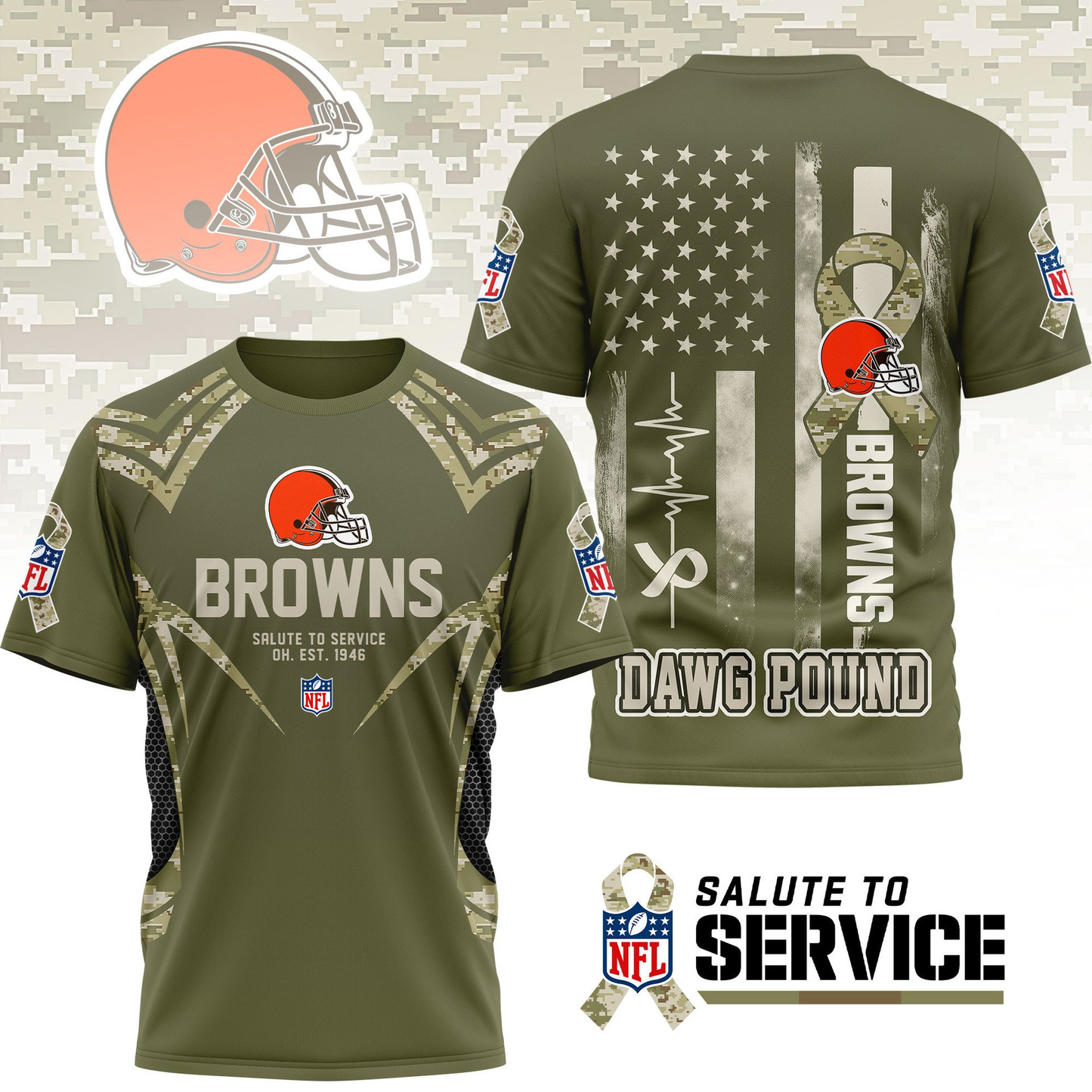 CLE Premium NFL Salute to Service Camo 3D Shirt DDT CTND