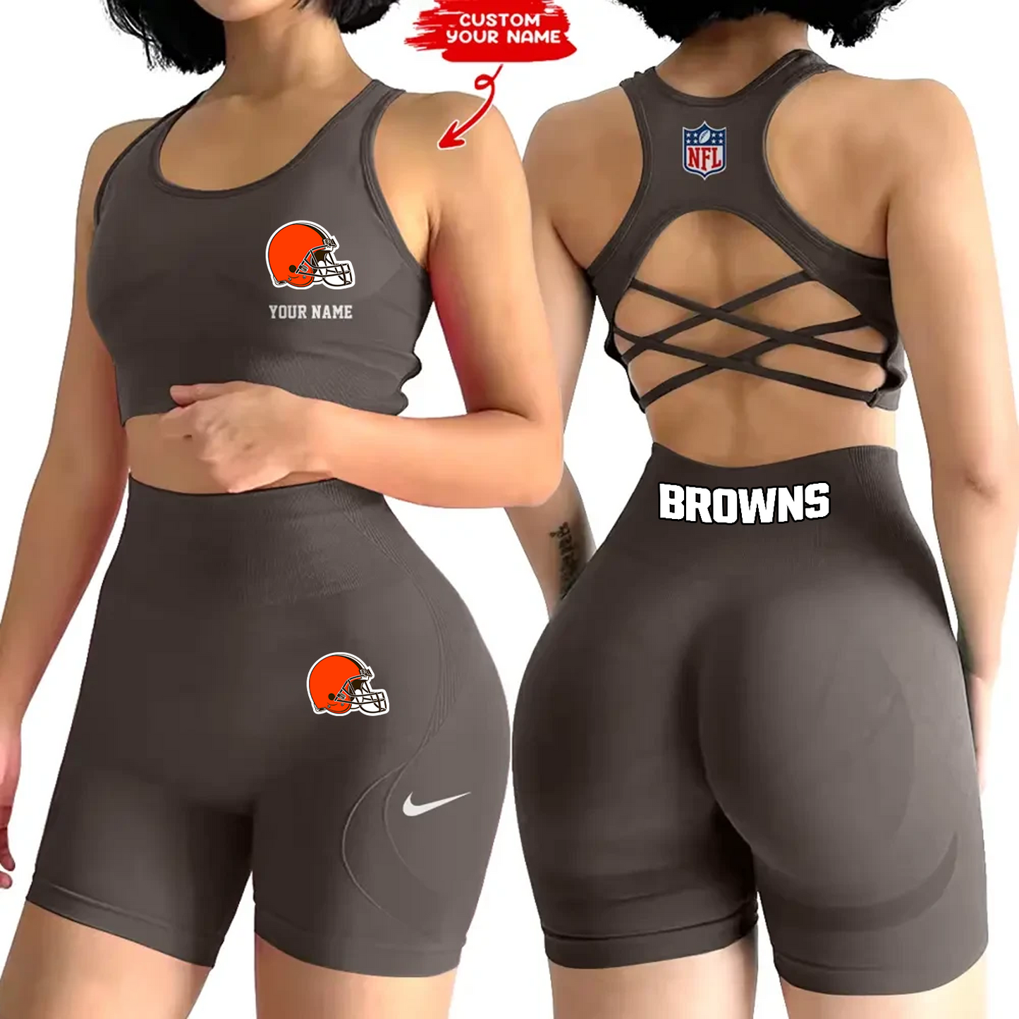 CLE x NFL 2-PCS Women's Seamless Yoga Set Sexy Sport Bra High Waist Sports Shorts DATND TANTD