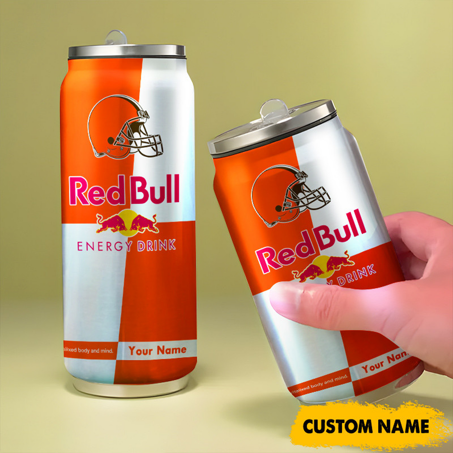 CLE x NFL Mix RedB Drink Can Tumbler Custom Any Name DATND TANTD