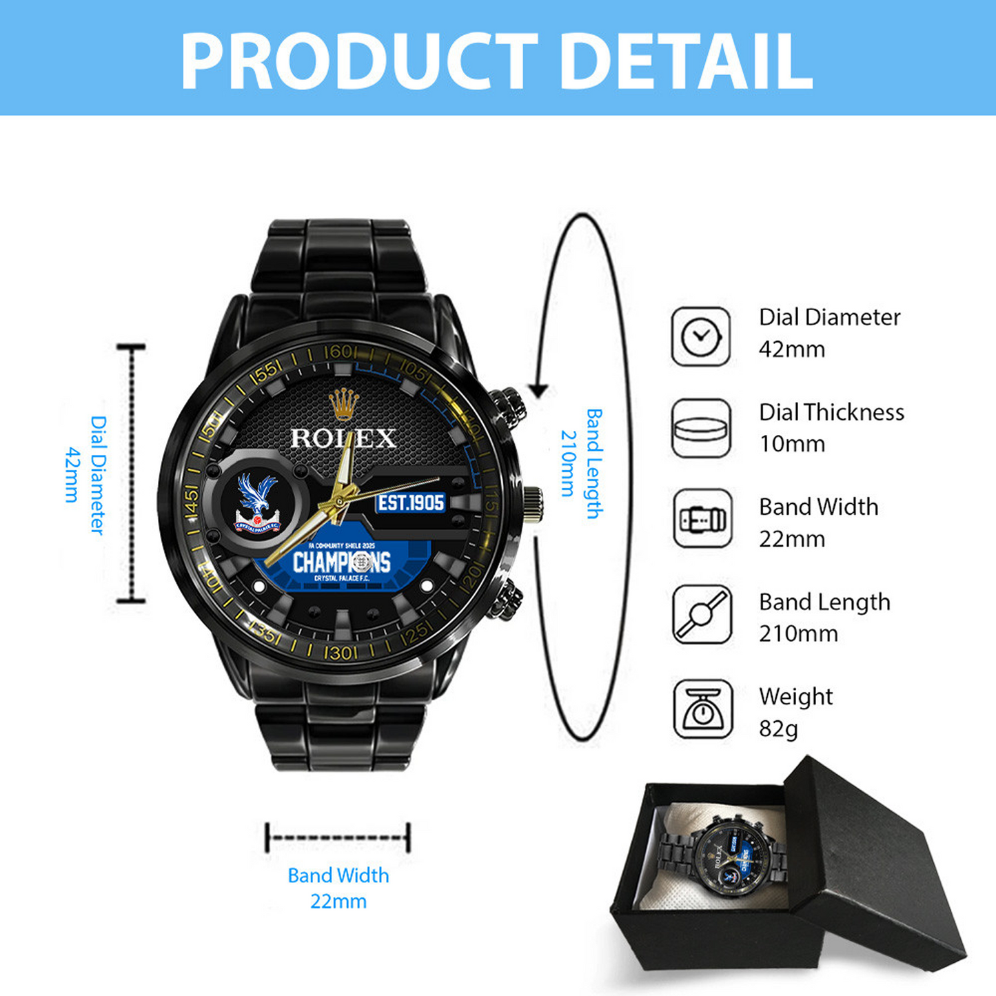 CP F.C. - Black Stainless Steel Watch V1 DATND TANTD 120825