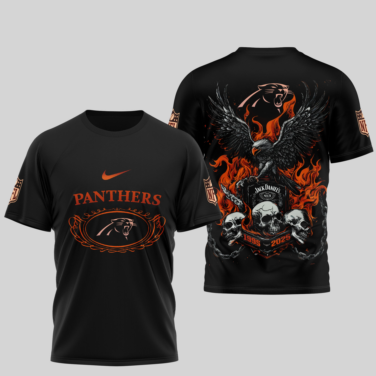CP Premium NFL Flaming Eagle Skull T-Shirt DDT CTND