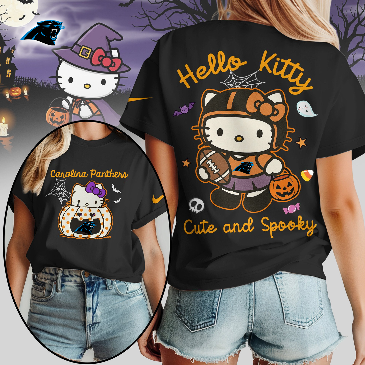 CP Premium NFL Hello Kitty Cute & Spooky Halloween Women Shirt DDT CTND
