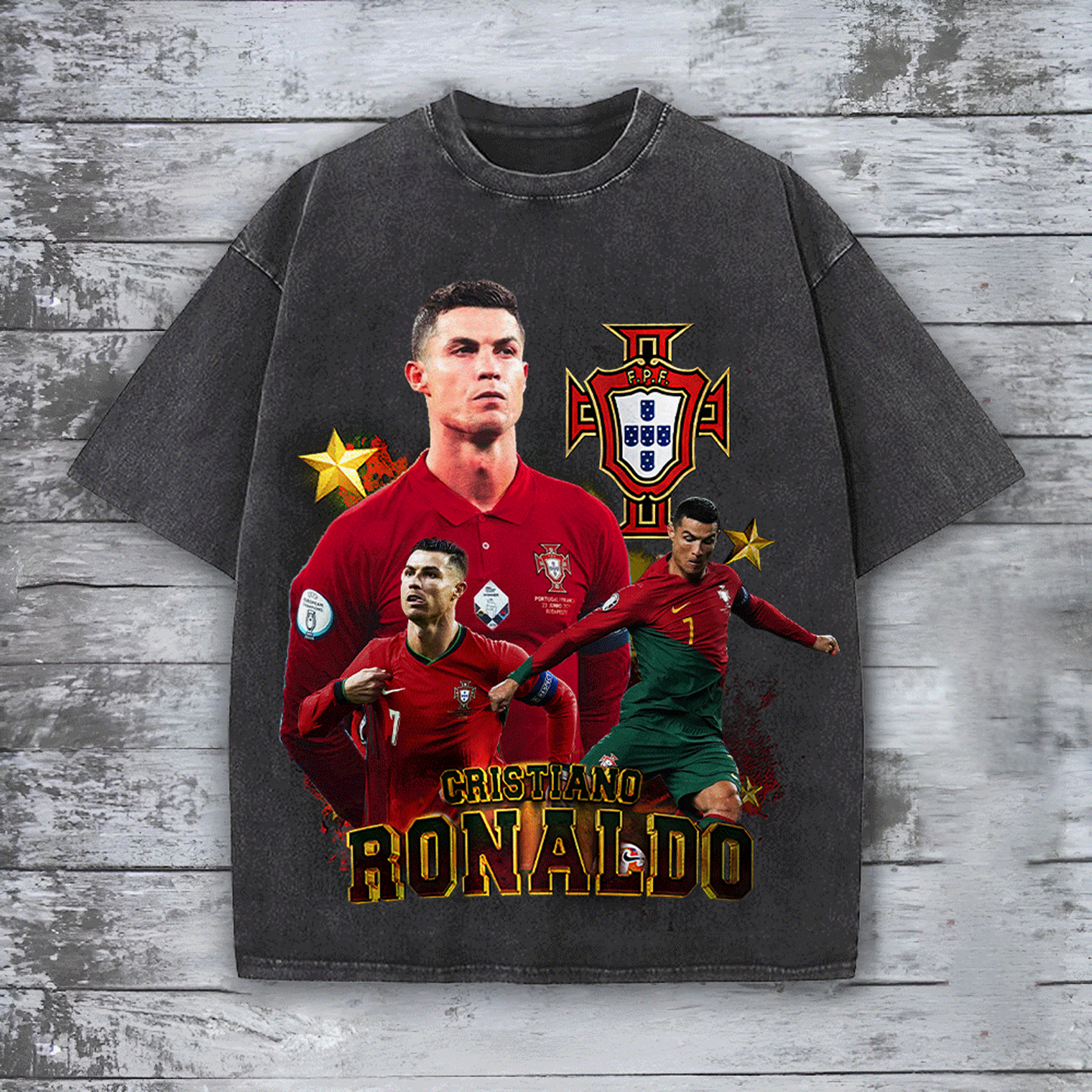 CR7 x Portugal National Football Team 2D Acid Washed Cotton Shirt DatND DVT
