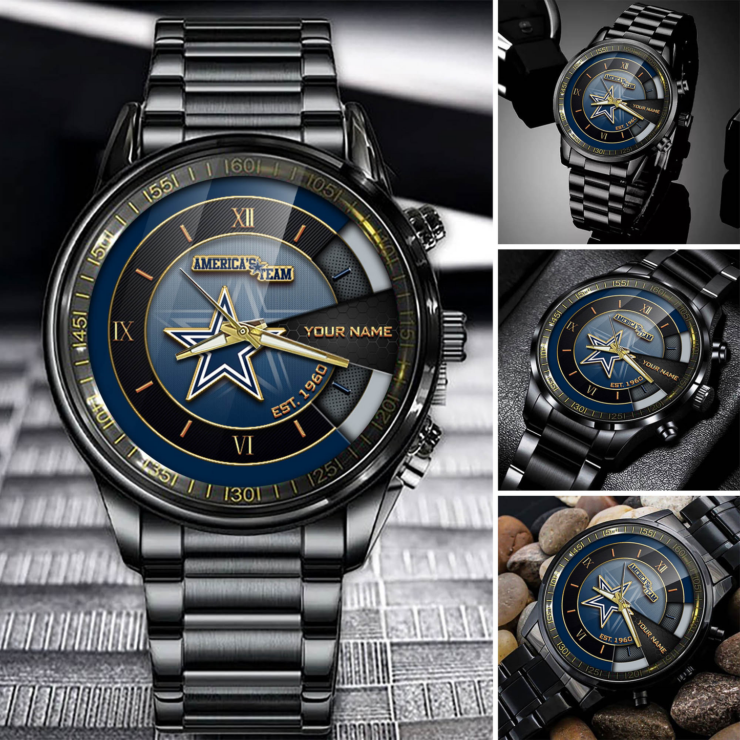 Customize Your Name DC x NFL Black Fashion Watch Fan Gifts DDT CTND