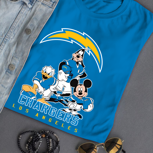 Los Angeles Chargers Mickey Goofy Donald Disney NFL T-Shirt DATND TANTD