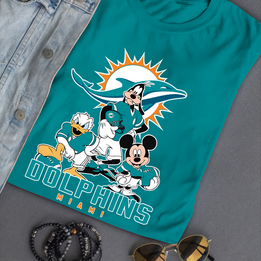 Miami Dolphins Mickey Goofy Donald Disney NFL T-Shirt DATND TANTD