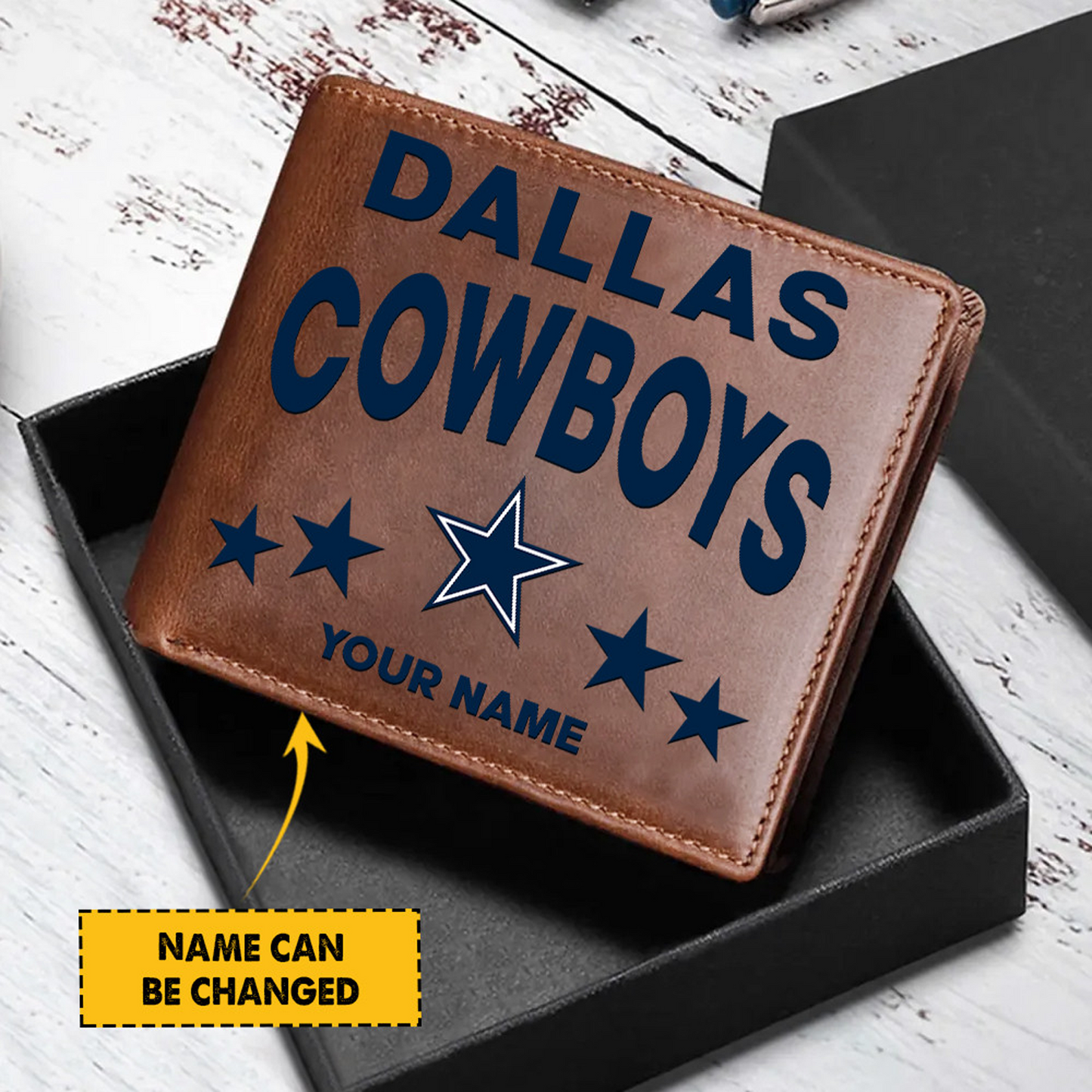 DAL Football Leather Man Black Brown Wallet Personalized Any Name DATND TANTD