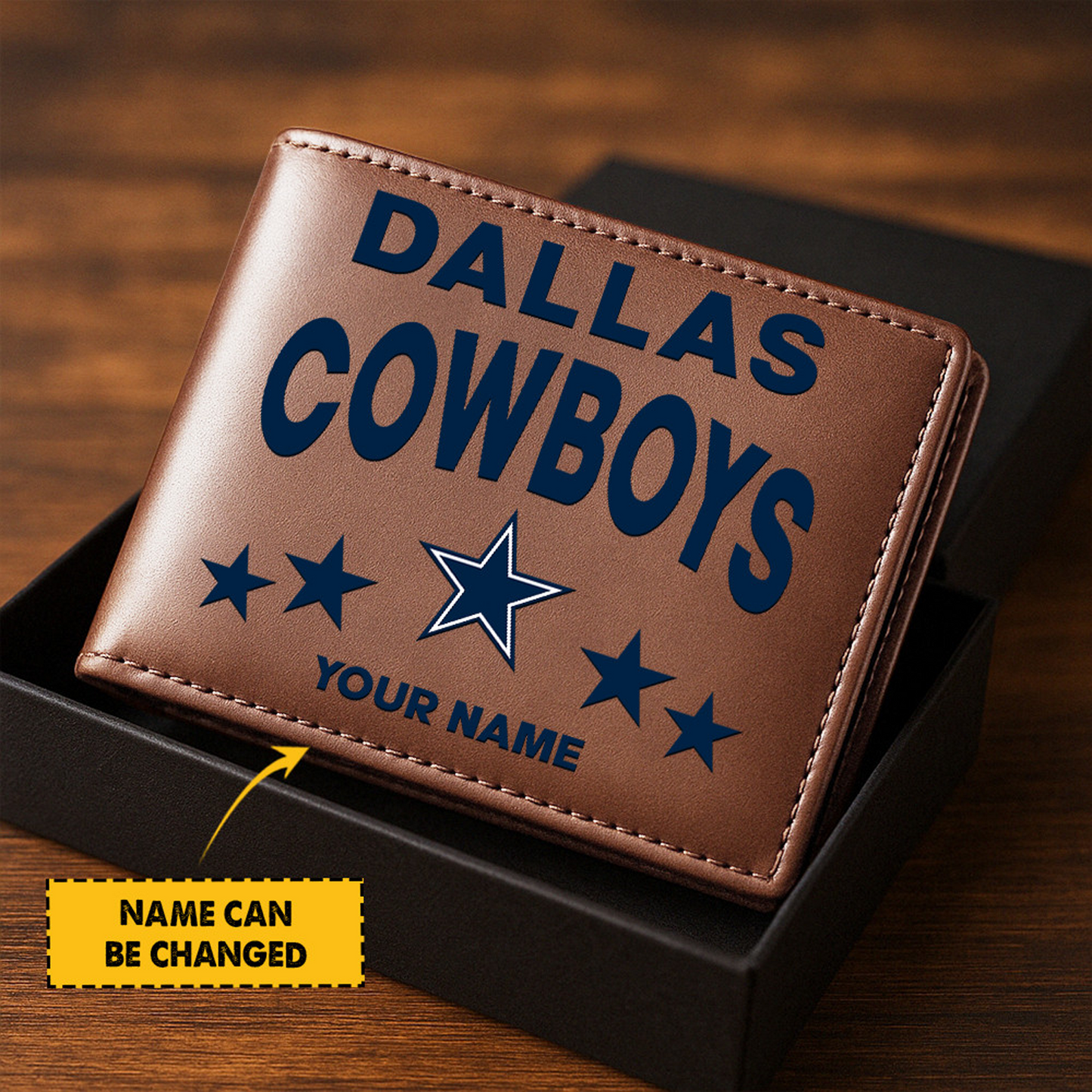 DAL Football Leather Man Black Brown Wallet Personalized Any Name DATND TANTD