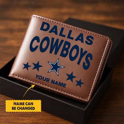 DAL Football Leather Man Black Brown Wallet Personalized Any Name DATND TANTD